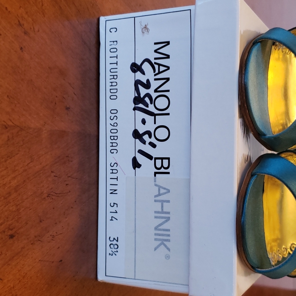 ♤ Manolo Blahnik Teal Satin Heels - Picture 8 of 8